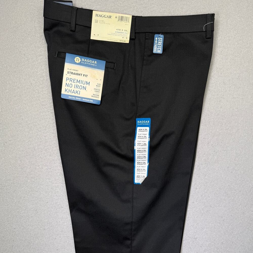 Haggar Men's Straight Fit Soft Chino Premium Dress Pant Black 40x29 $80